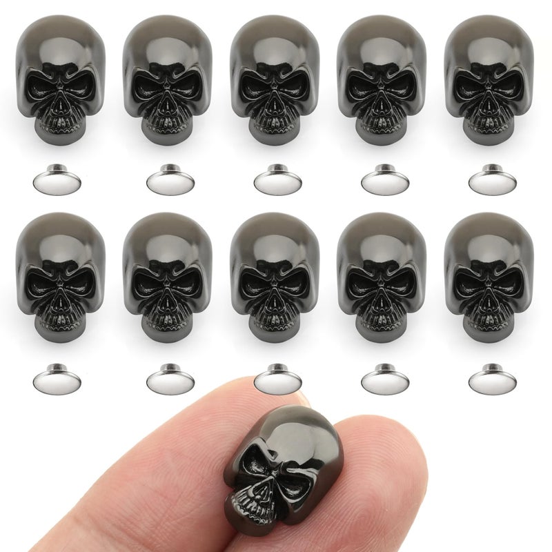 CRAFTMEMORE Skull Rivets Metal Ghost Skull Rapid Rivet Decorative Stud Punk Buttons for Bracelets Bags Belts Shoes Leathercraft Pack of 10 SK02 (Gunmetal) - Image 1